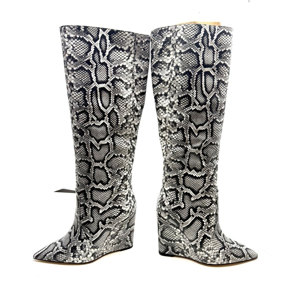 MICHAEL Michael Kors Isra Snake Leather Side-Zip Wedge Tall Boots Size 5M NWT